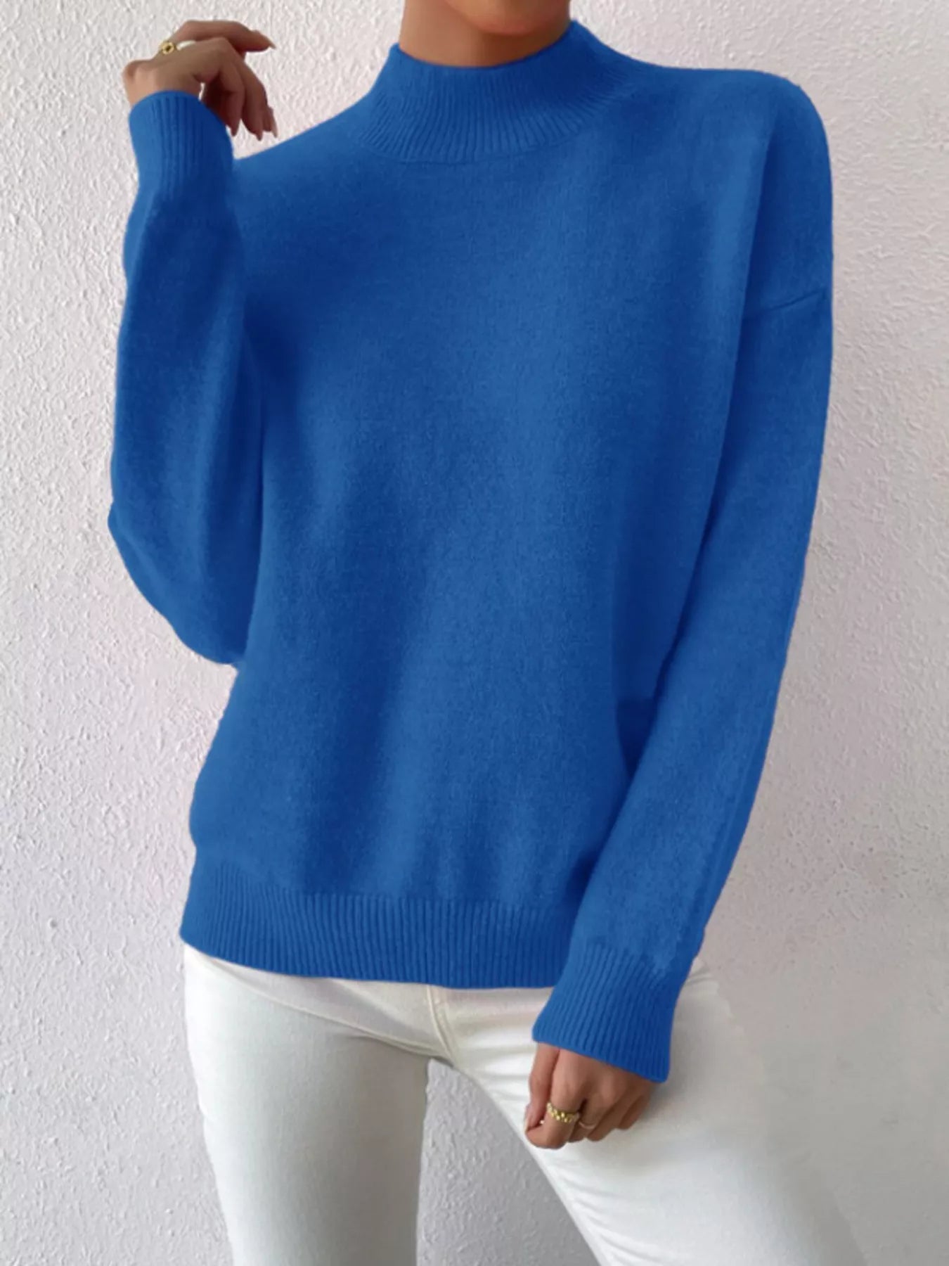 Mock Neck Dropped Shoulder Sweater