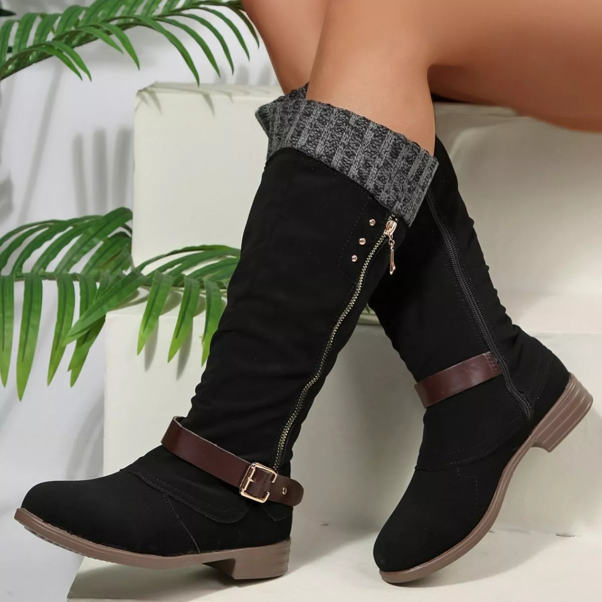 Round Toe Block Heels Boots