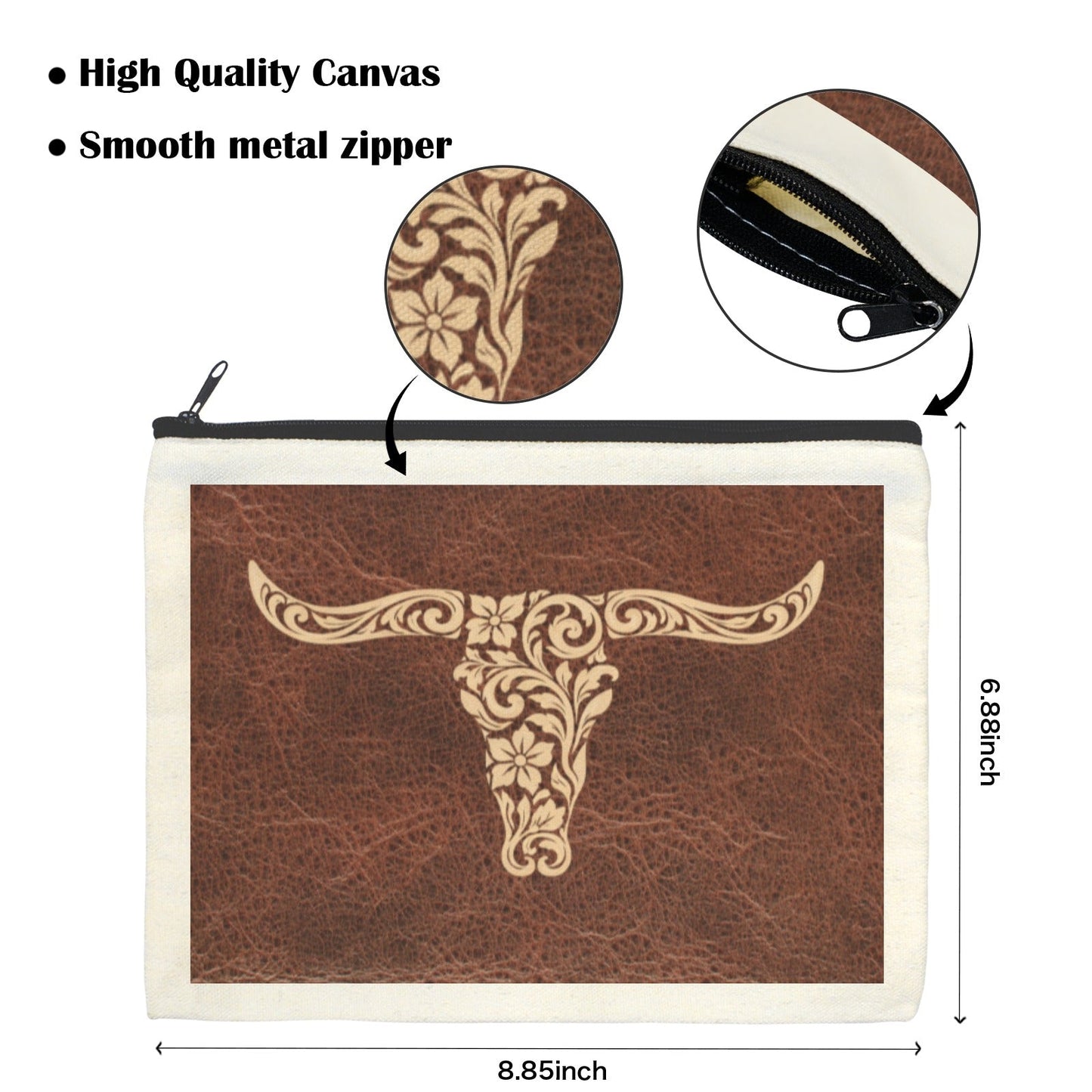 Baha Ranch Tooled Longhorn Set of 5 bags Cosmetic Bag Made in America