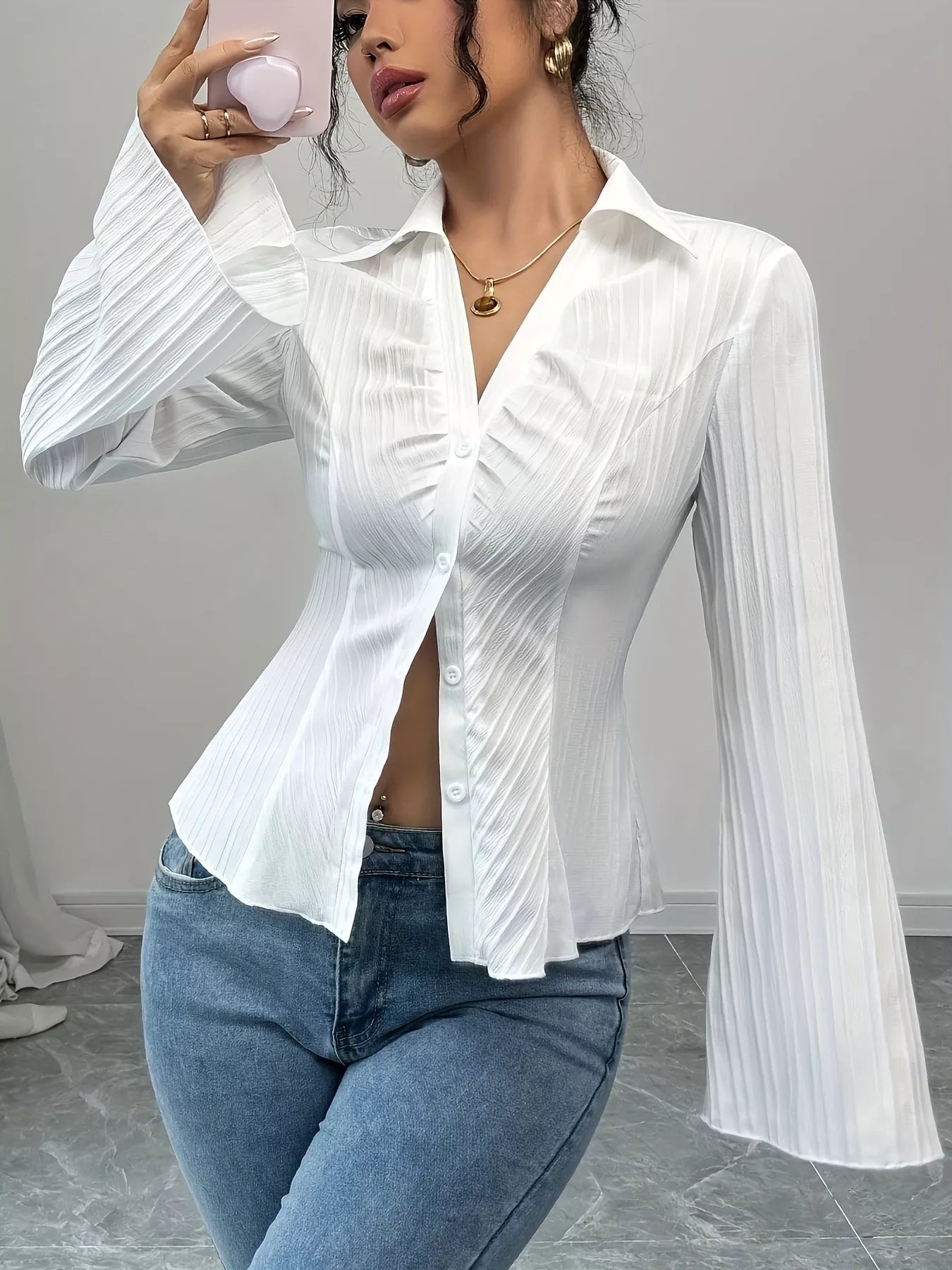 Flare Sleeve Button Up Shirt