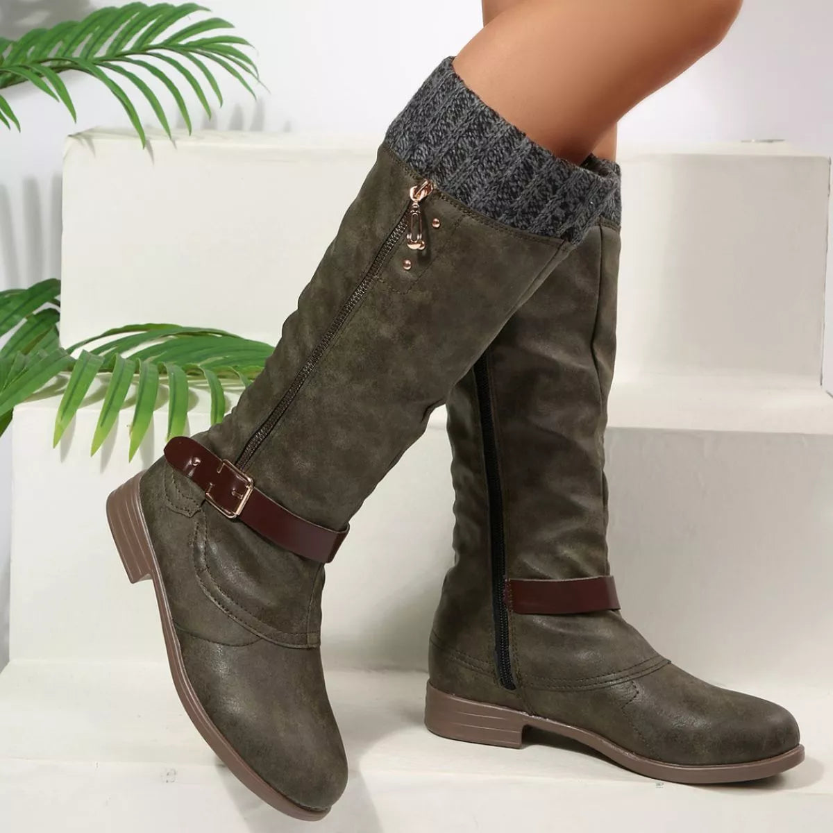 Round Toe Block Heels Boots