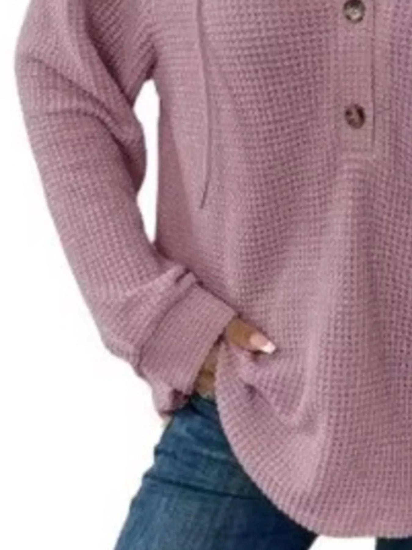 Full Size Button Detail Waffle Knit Hoodie Plus Size