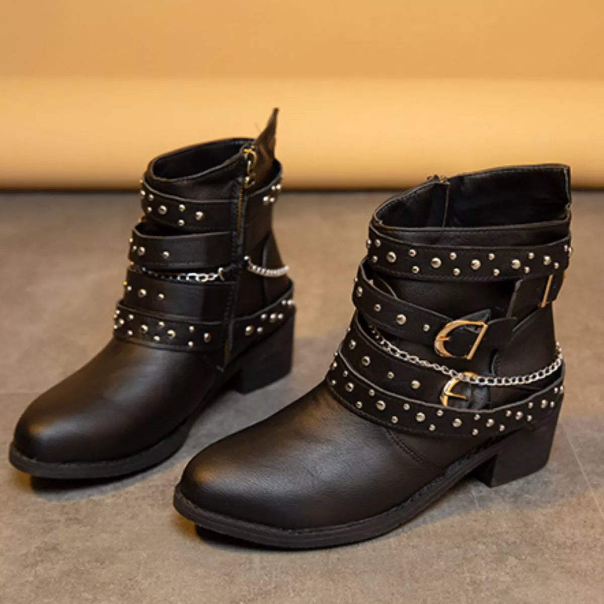 Studded Buckle Ankle Boots