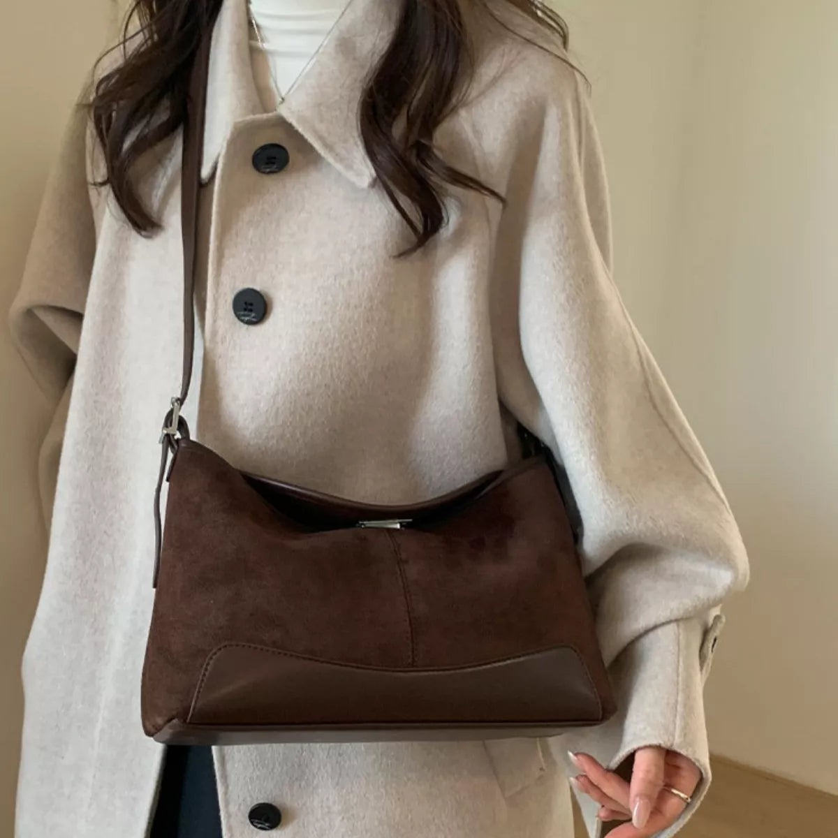 Suede Crossbody Bag with Adjustable Strap