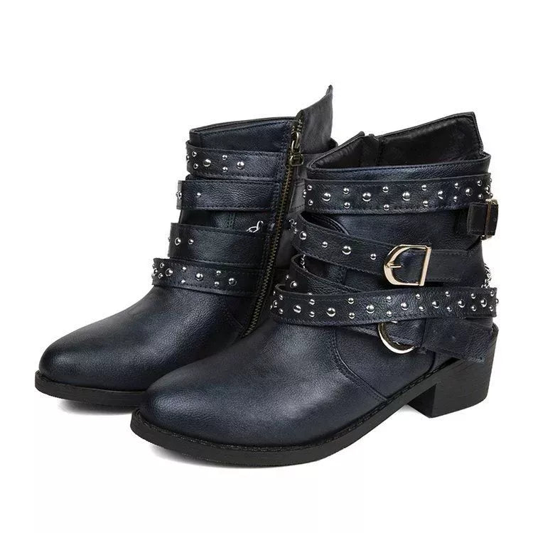Studded Buckle Ankle Boots