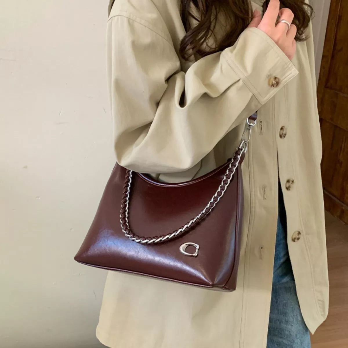 Chic Chain Accent Shoulder Bag
