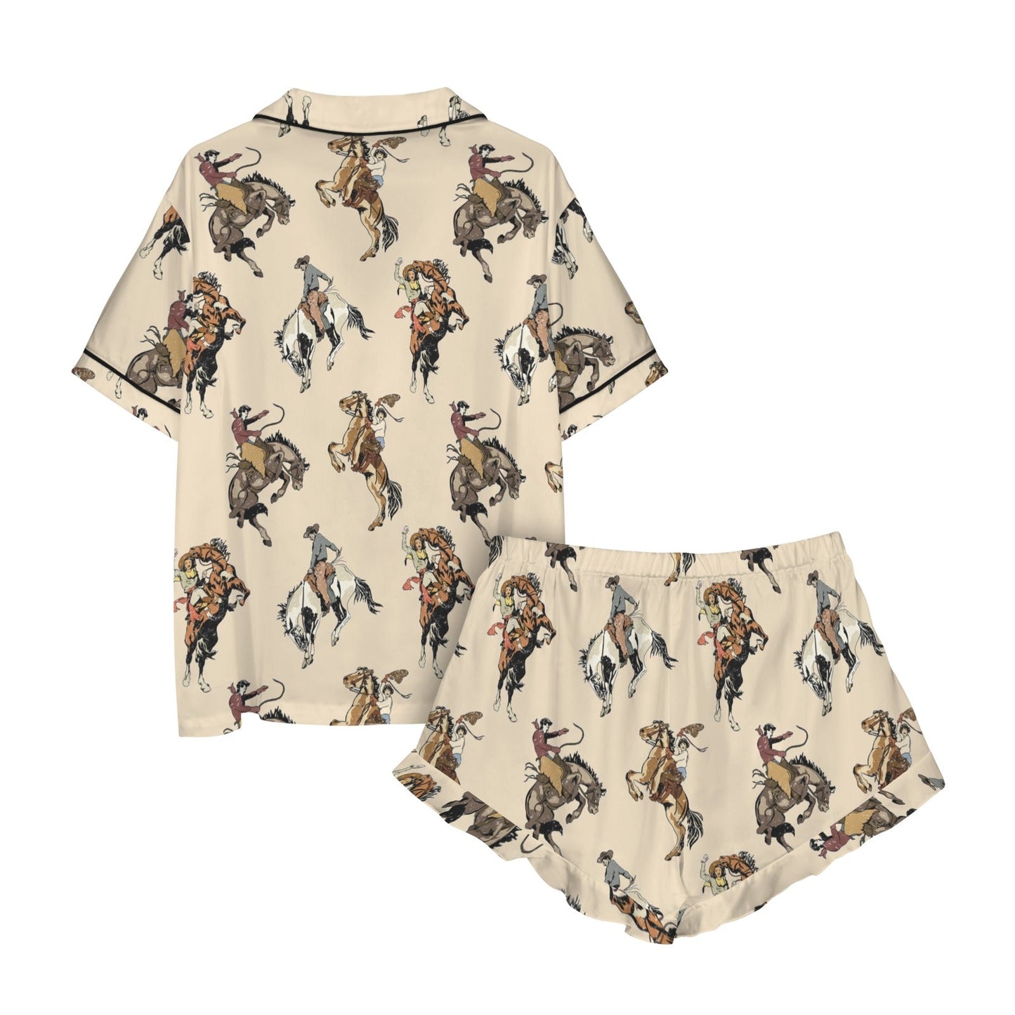 Baha Ranch Vintage Cowgirl Satin Ruffle Western Pajama Set