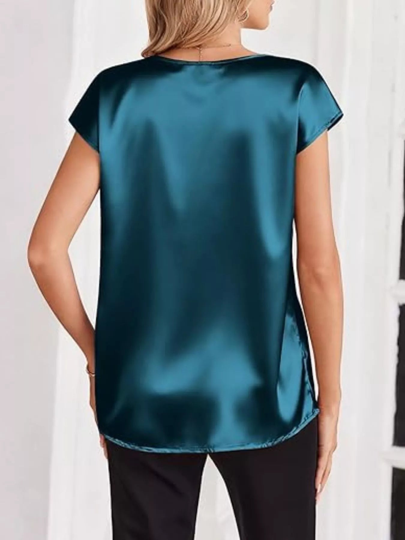 Satin V-Neck Short Sleeve Blouse