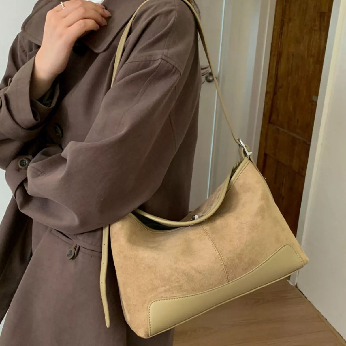 Suede Crossbody Bag with Adjustable Strap