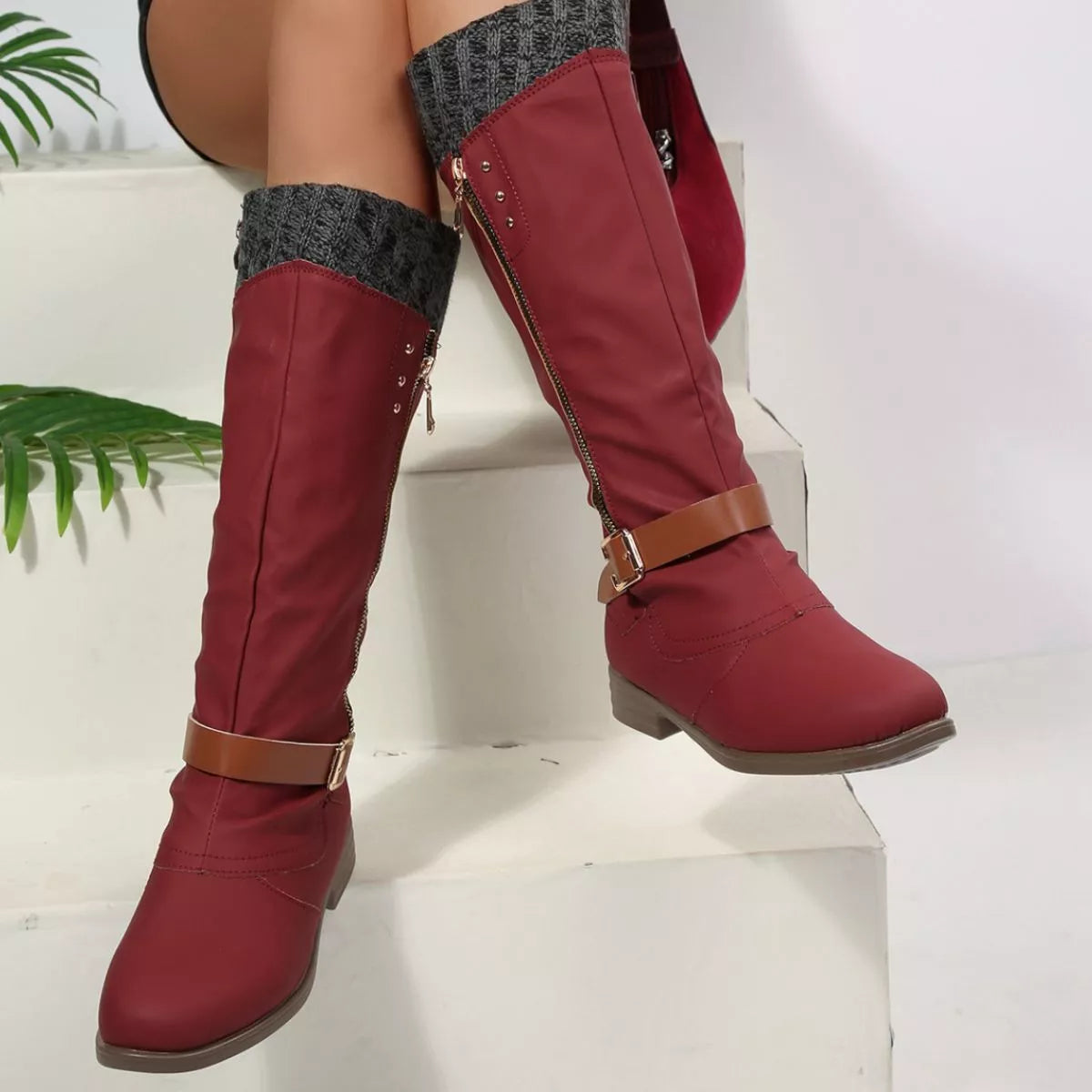 Round Toe Block Heels Boots
