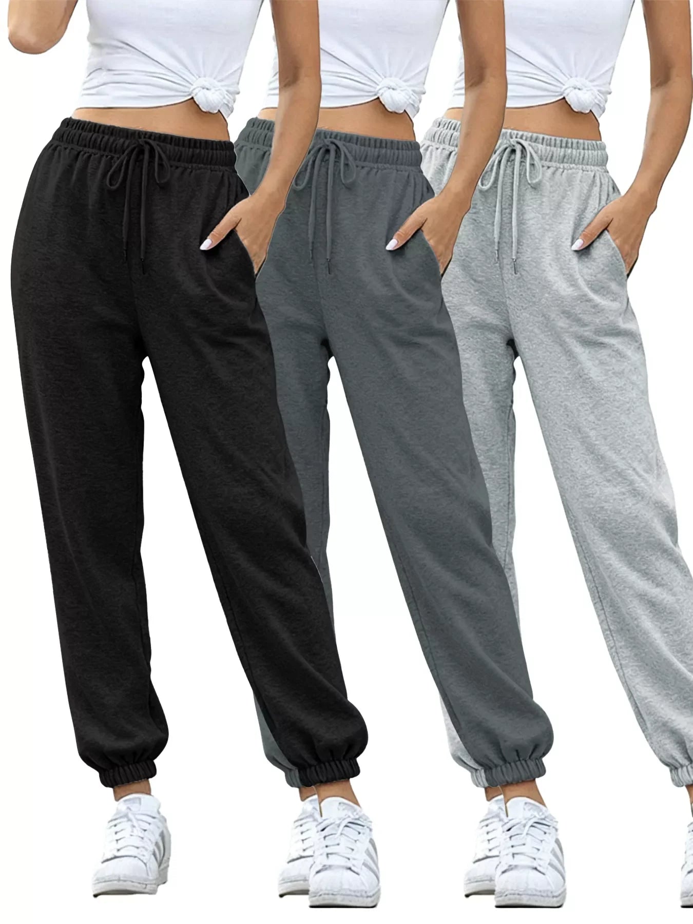 3 Piece Drawstring Joggers with Pockets