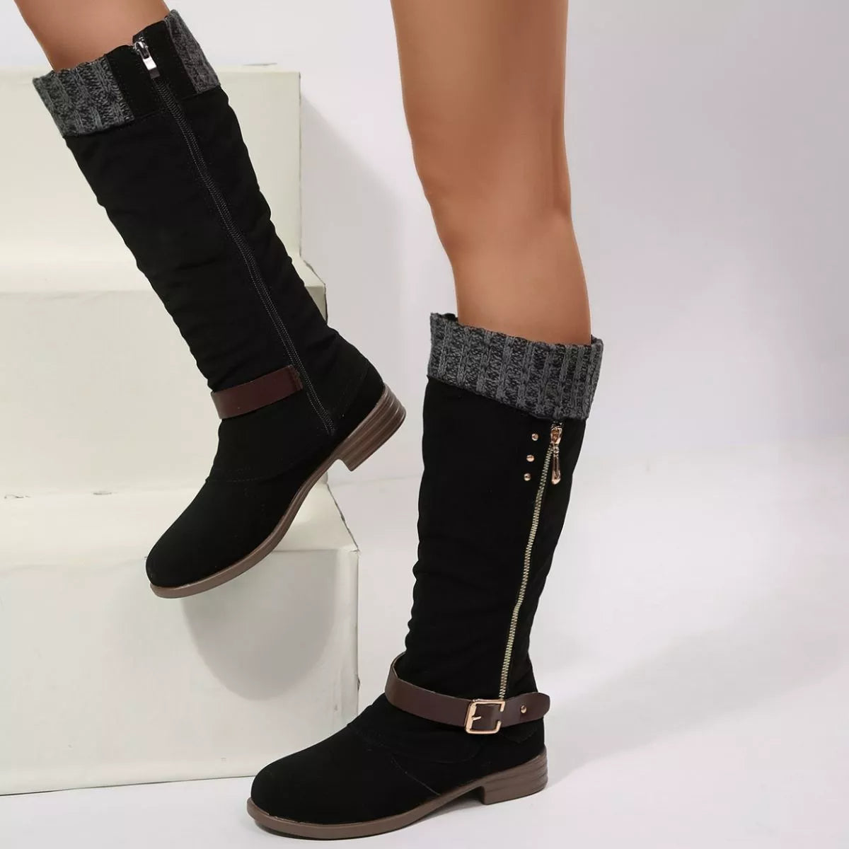 Round Toe Block Heels Boots