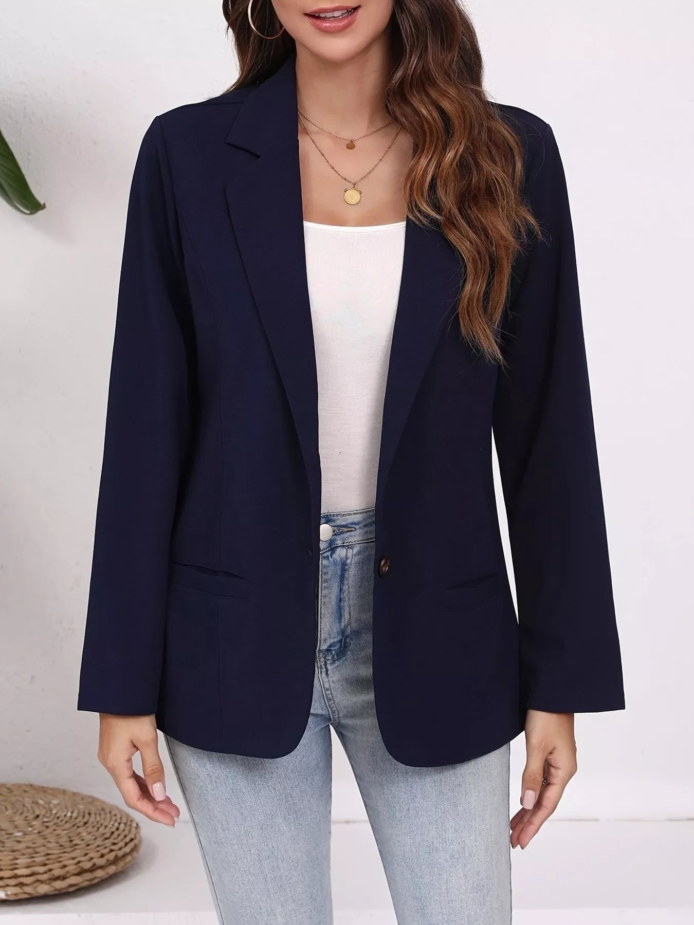 Plus Size Lapel Collar Single-Button Blazer