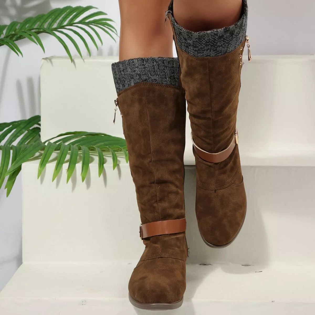Round Toe Block Heels Boots