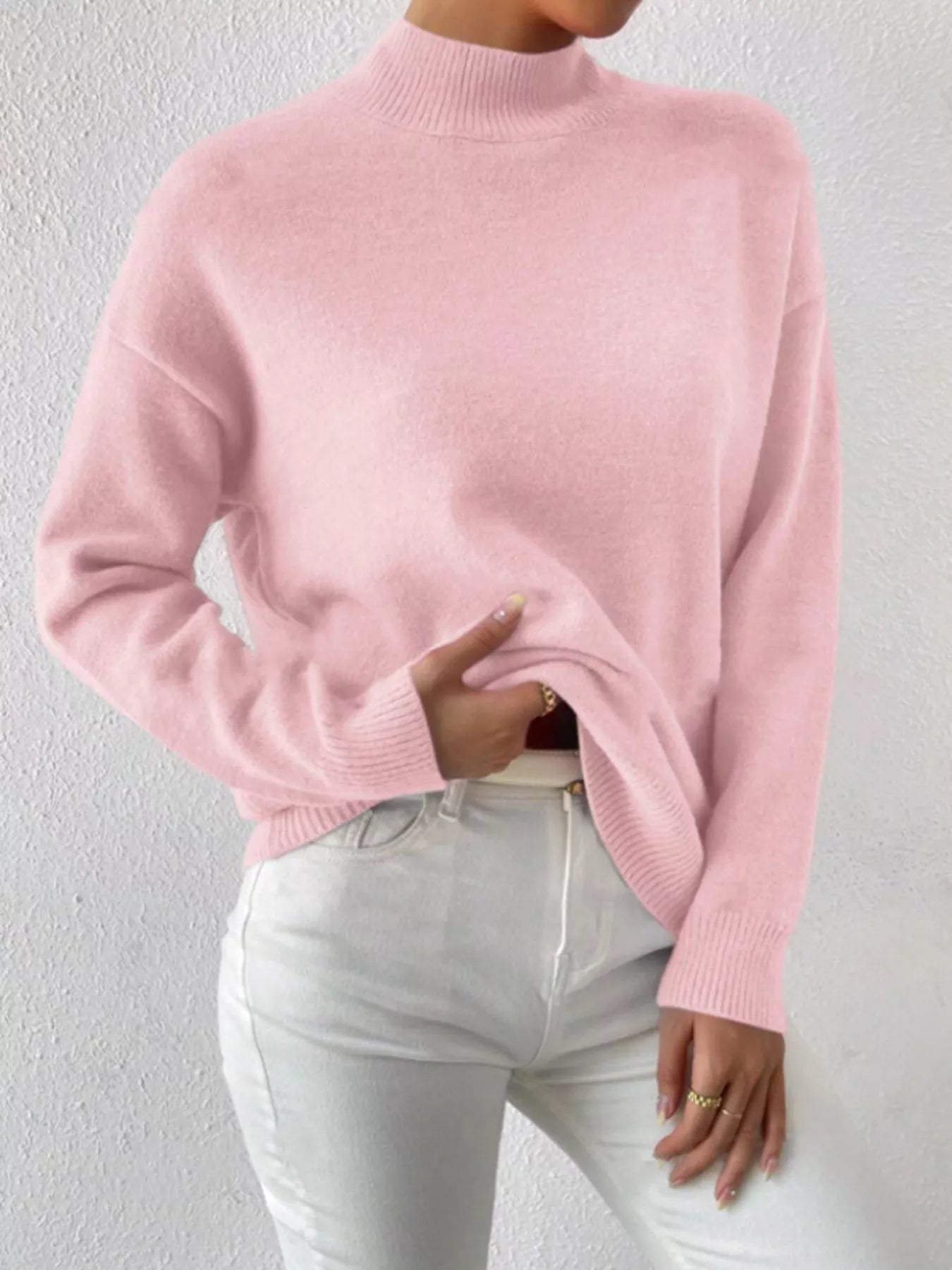 Mock Neck Dropped Shoulder Sweater