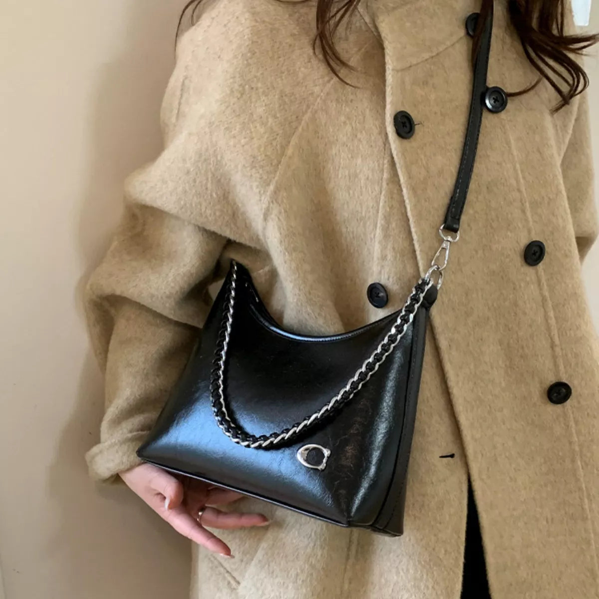 Chic Chain Accent Shoulder Bag