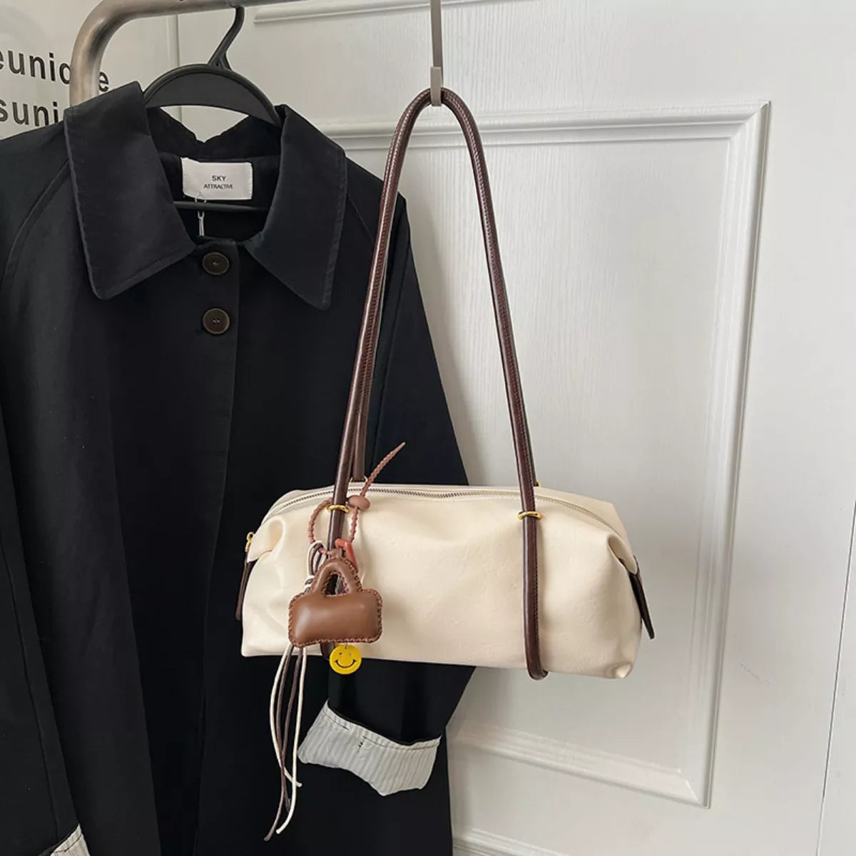 Leather Shoulder Bag with Charm