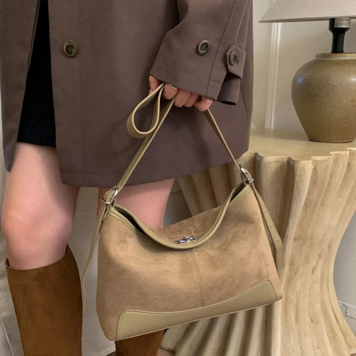 Suede Crossbody Bag with Adjustable Strap