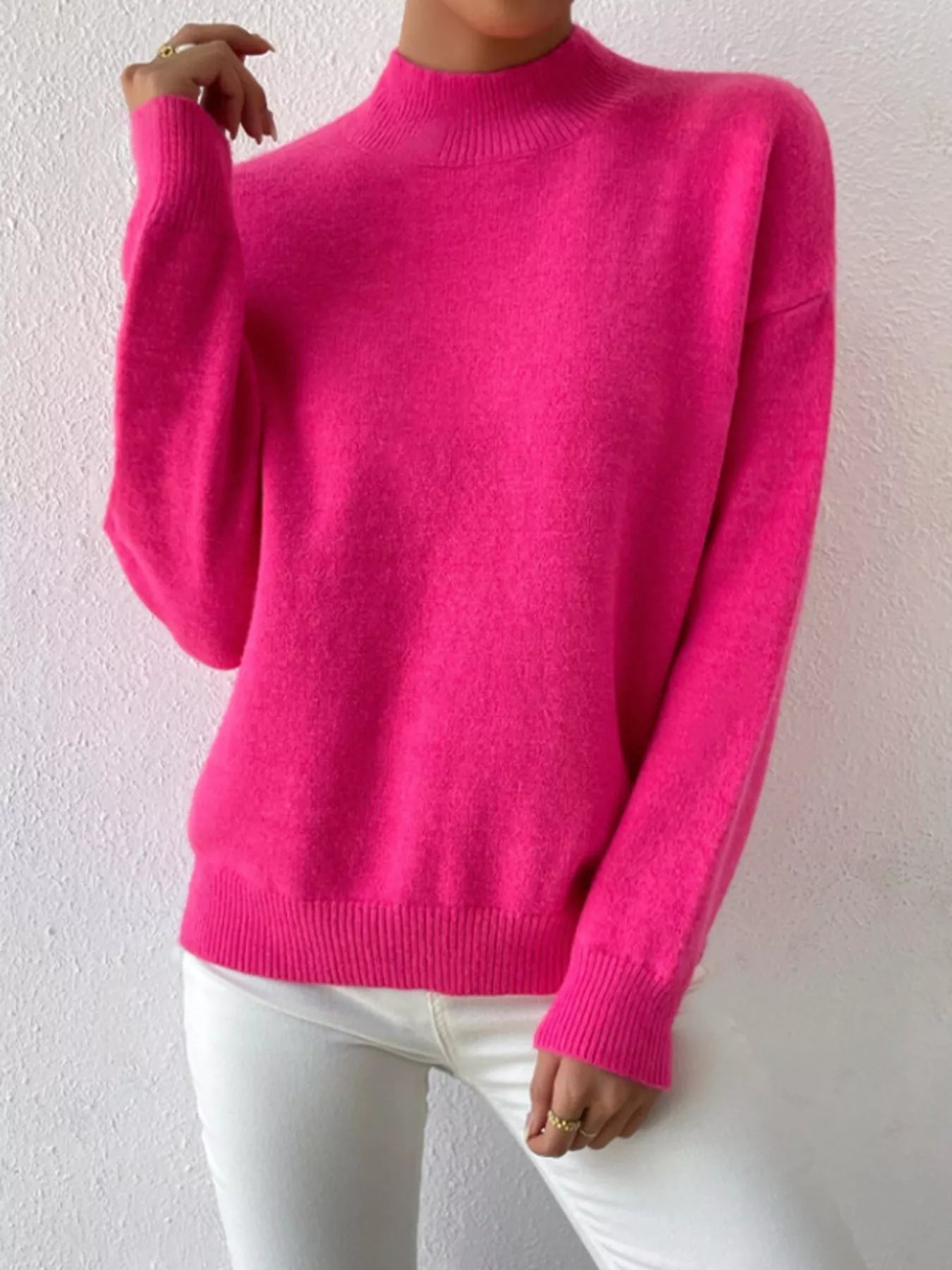 Mock Neck Dropped Shoulder Sweater