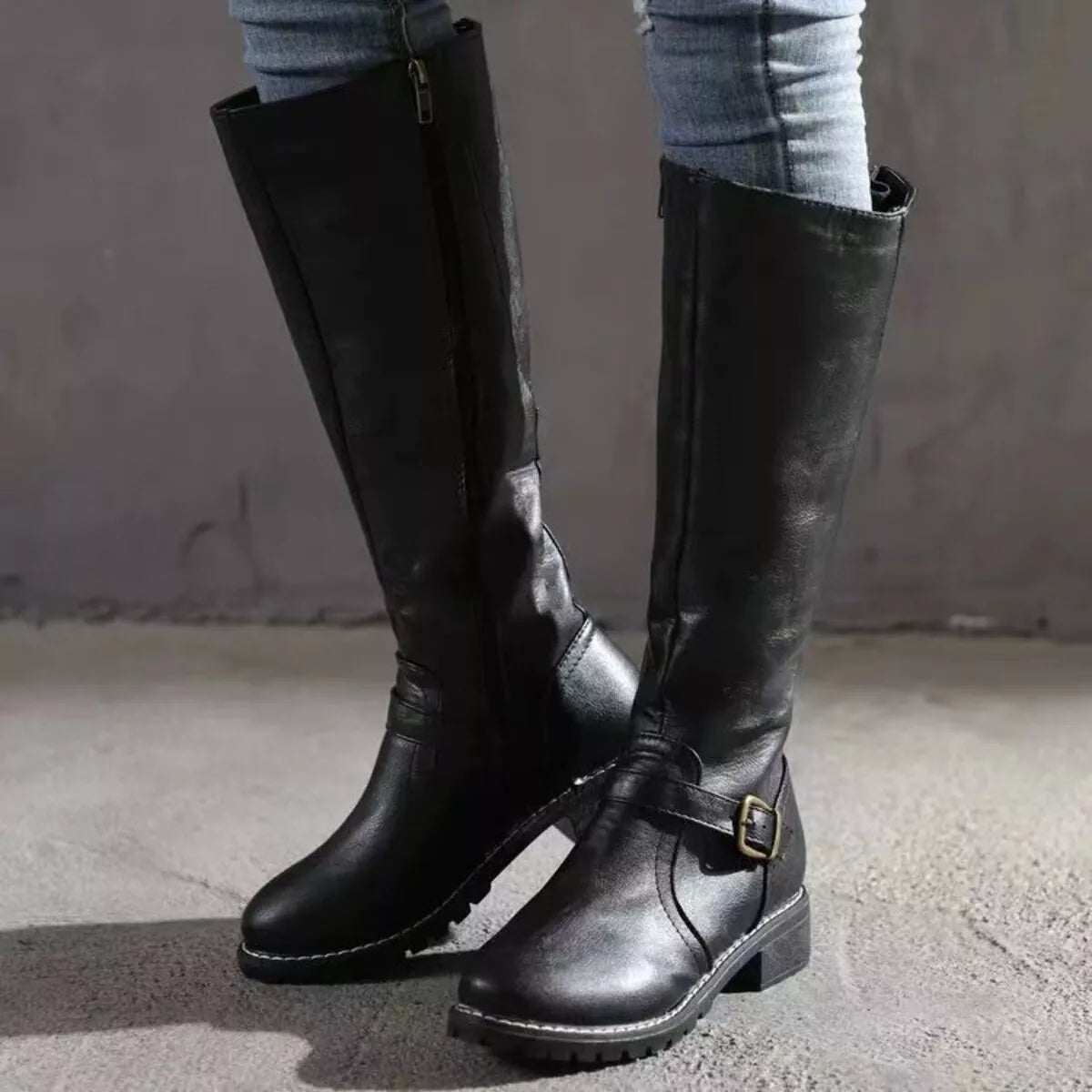 Round Toe Block Heels Boots