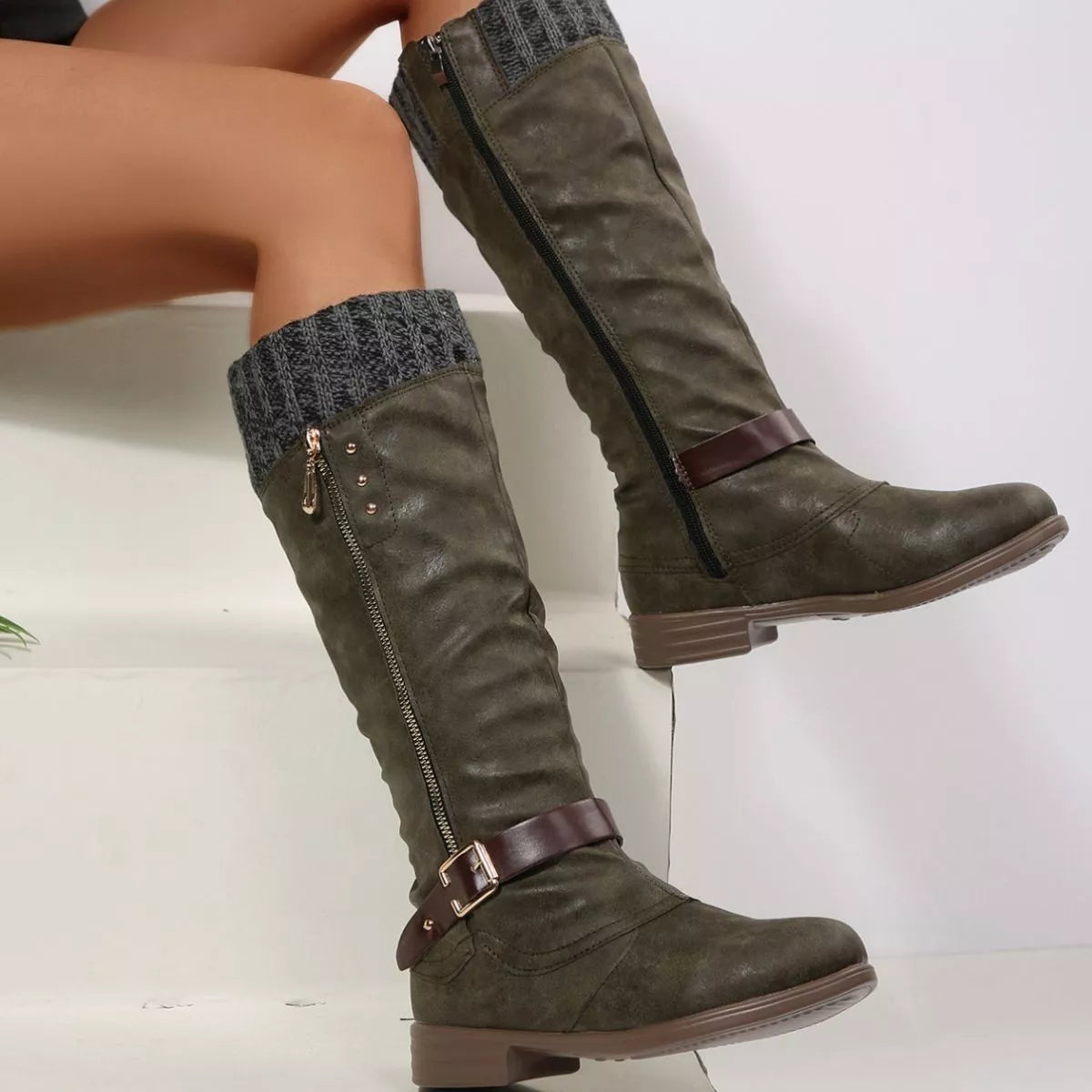 Round Toe Block Heels Boots