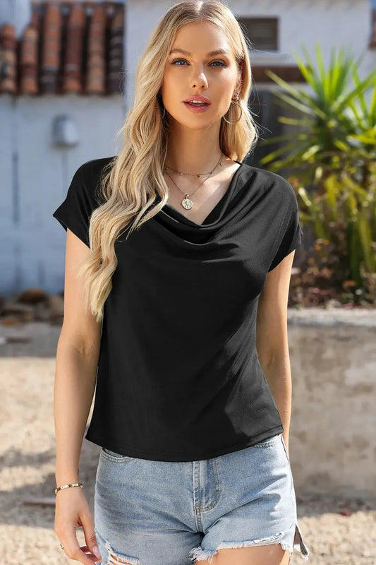 Women's T-Shirt Women's Tee - Cowl Neck Short Sleeve - Casual Basic Top