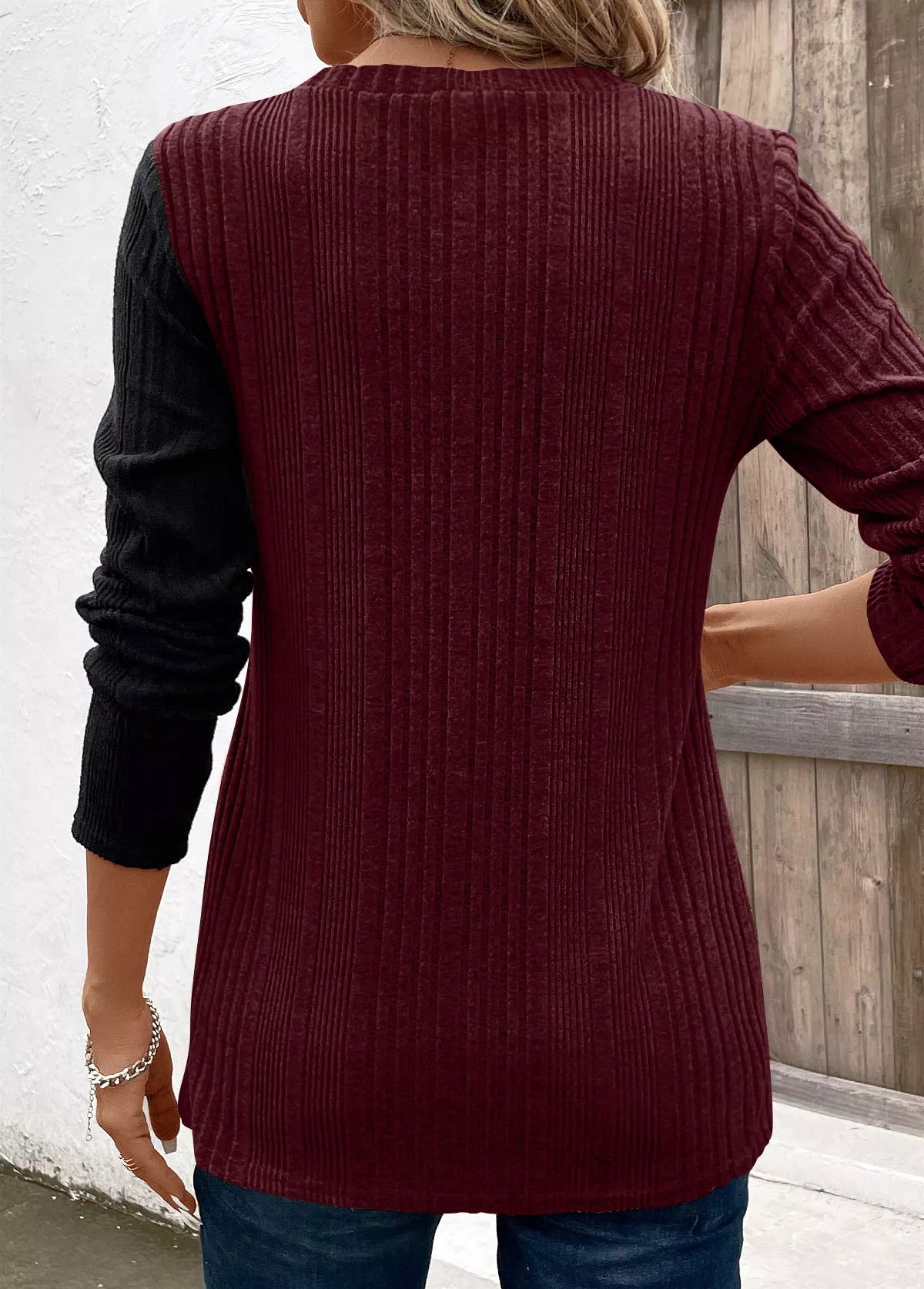 Color Block Ribbed Knit T-Shirt