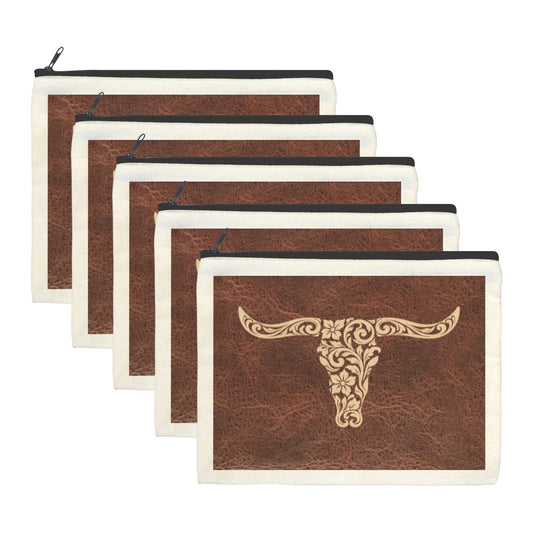 Baha Ranch Tooled Longhorn Set of 5 bags Cosmetic Bag Made in America