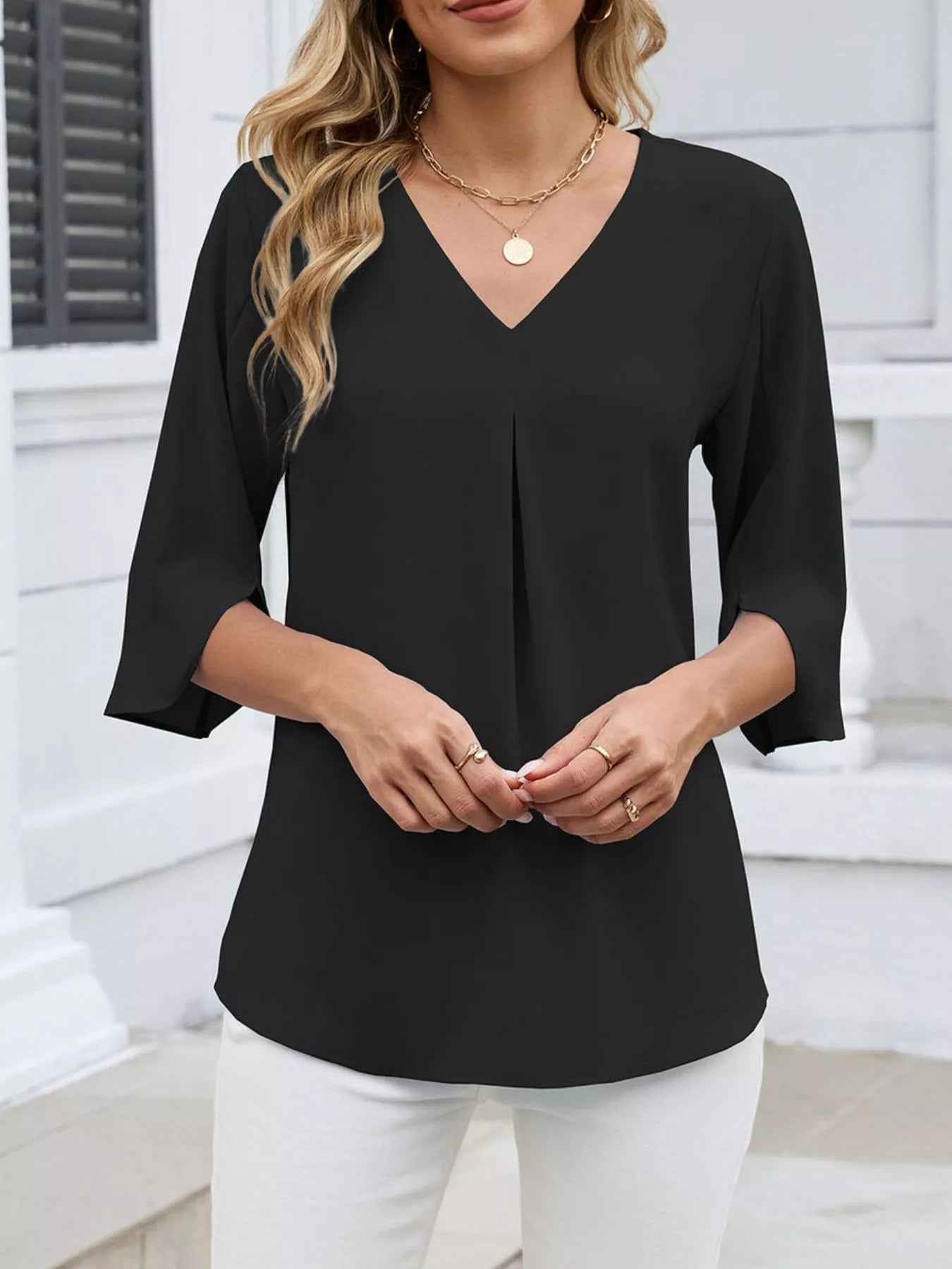 V-Neck 3/4 Sleeve Blouse