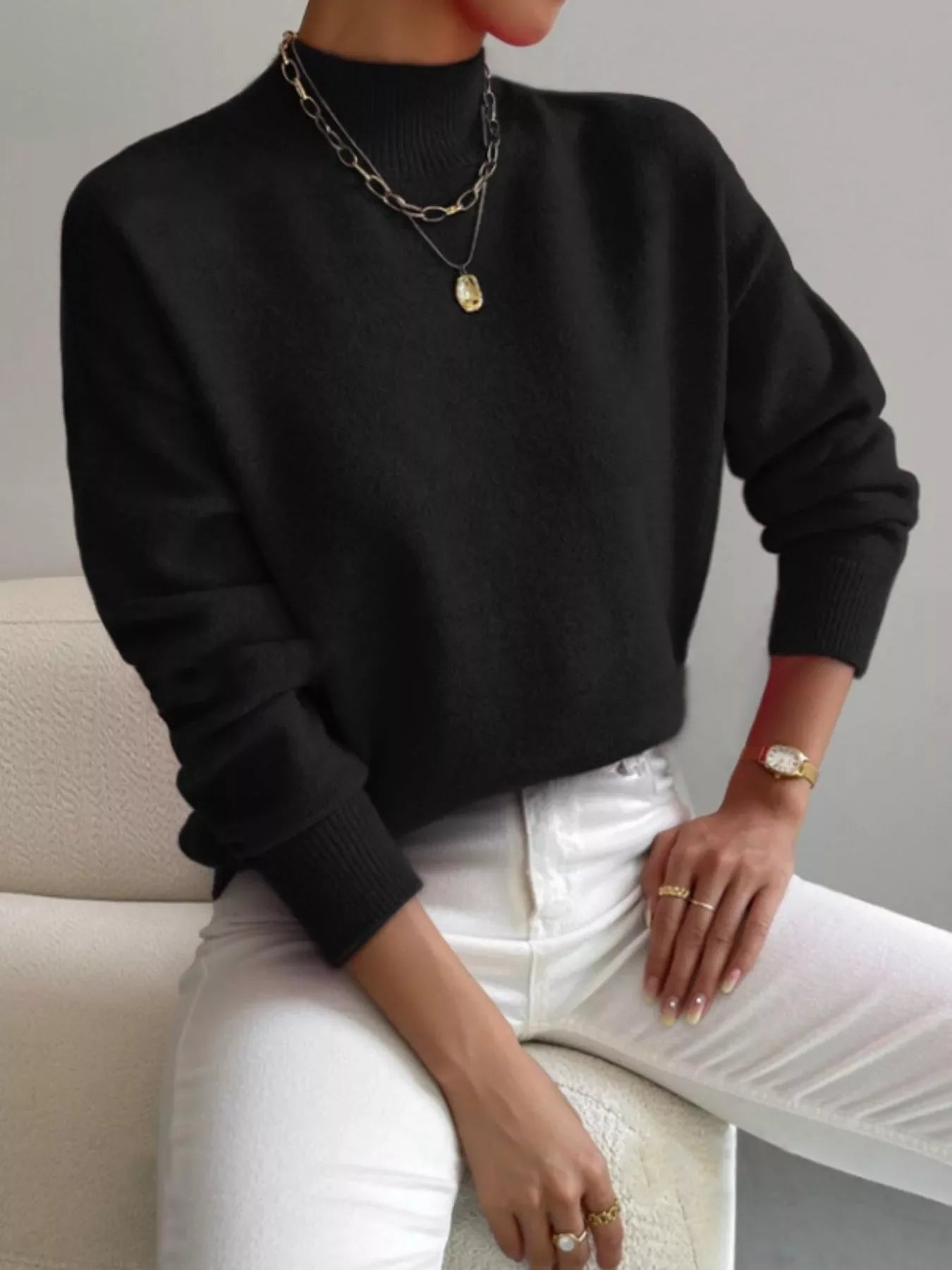 Mock Neck Dropped Shoulder Sweater