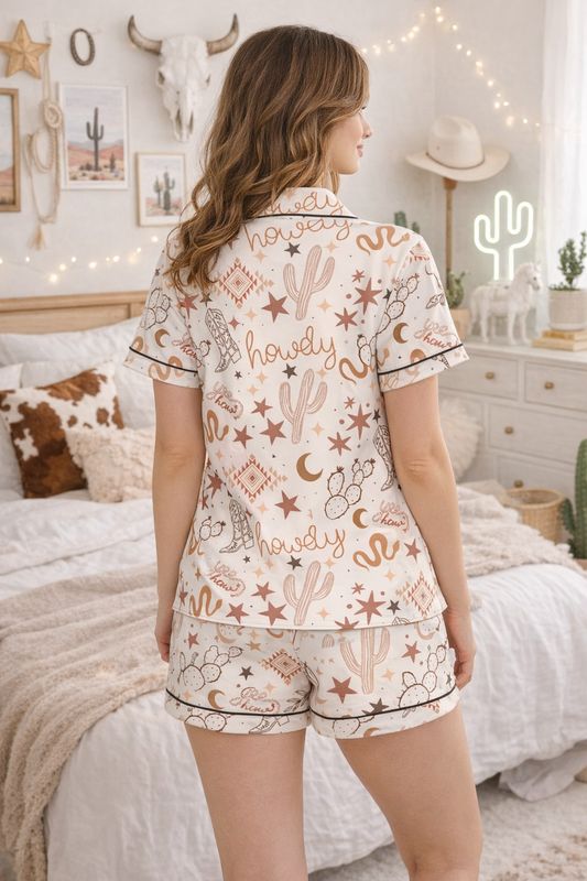 Yeehaw Howdy 2 Piece Satin Pajamas Short Set