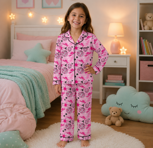 Neon Spur Disco Cowgirl Girls 2 Piece Pajama Pants Set