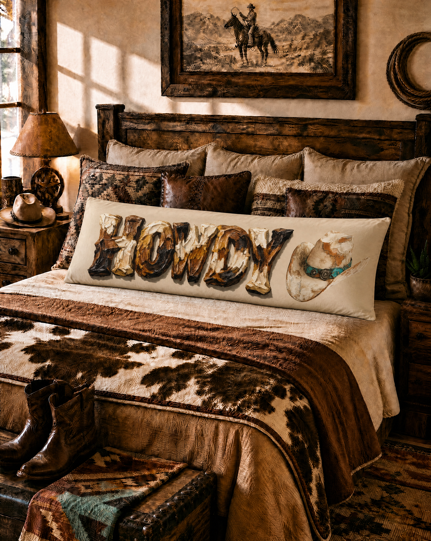 Baha Ranch Western Howdy Highland Cow Body Pillow Cover Made in America