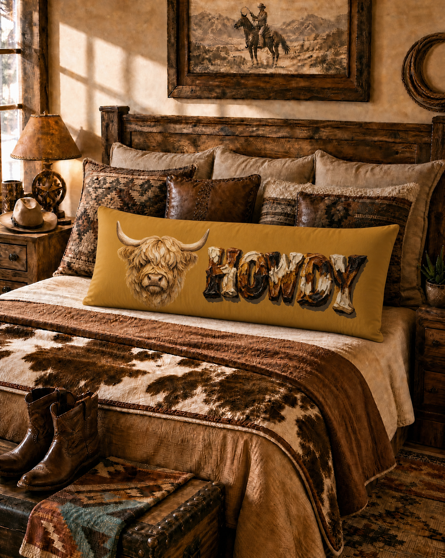 Baha Ranch Howdy Highland Western Body Pillow Made in America