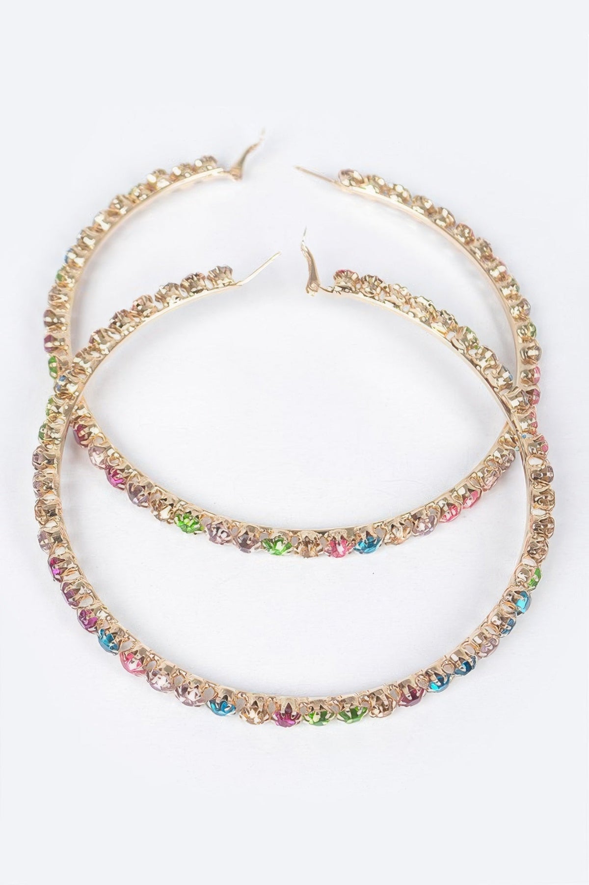 Upside Down Multi Rhinestone Hoop Earring