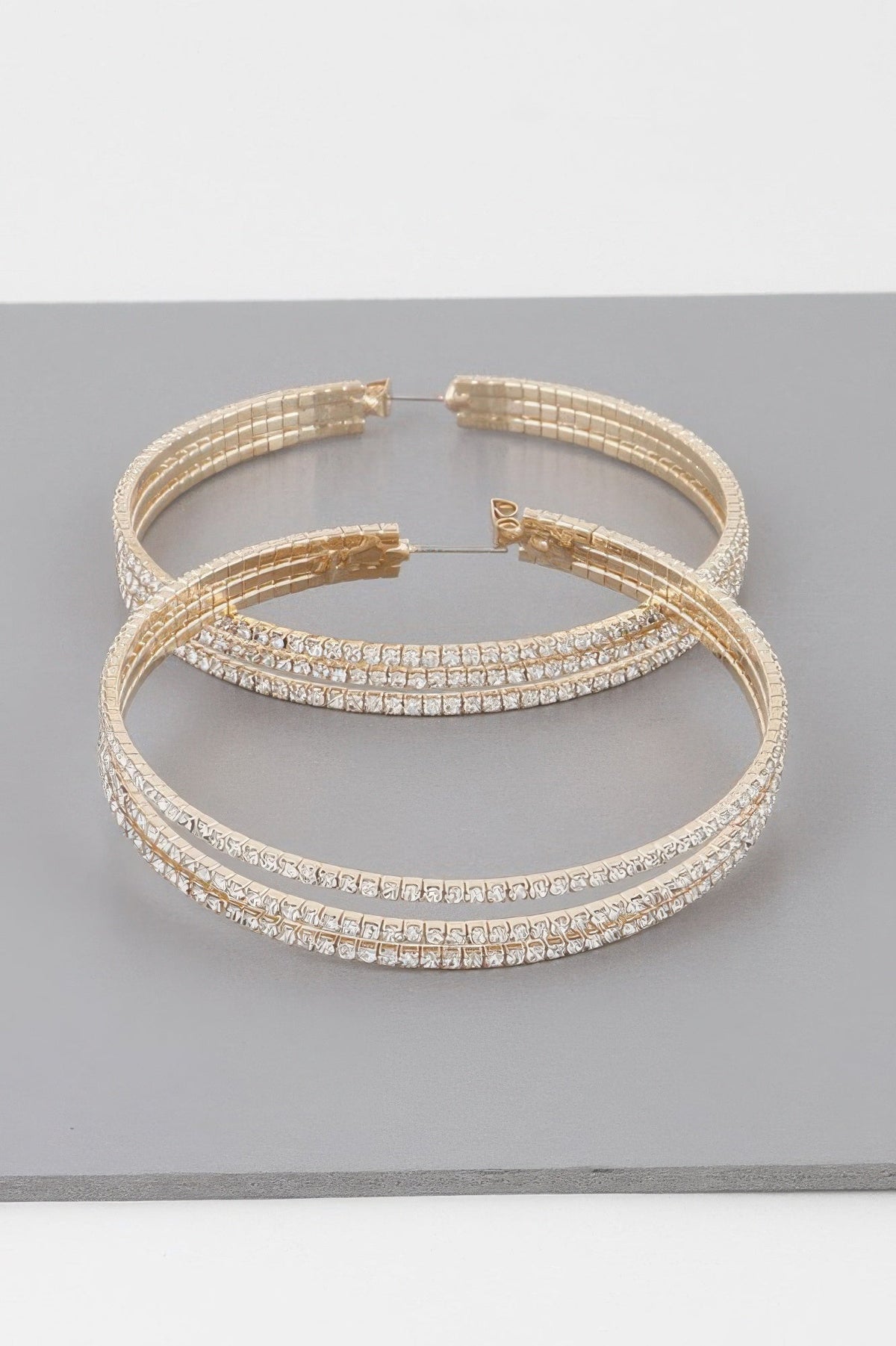 Wide Triple Jewel Hoop Earrings