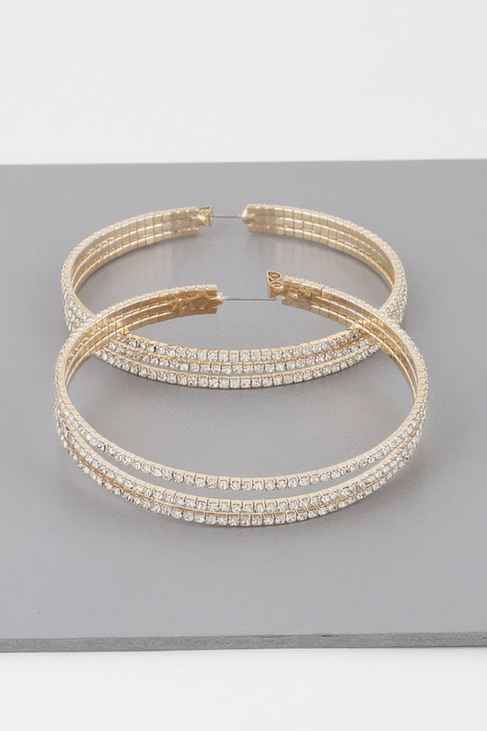 Wide Triple Jewel Hoop Earrings