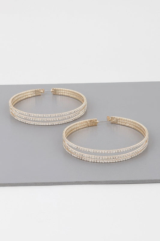 Wide Triple Jewel Hoop Earrings