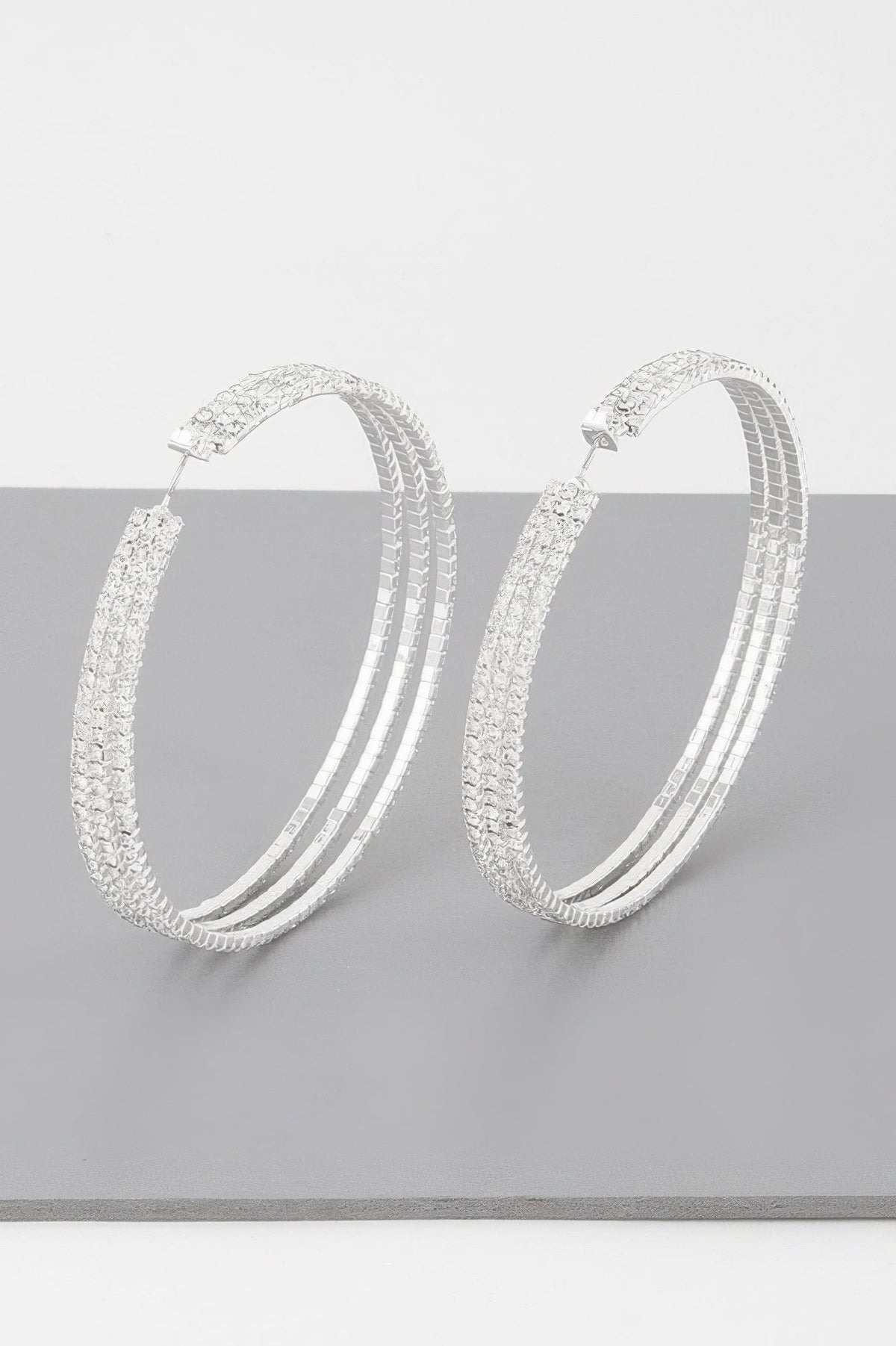 Wide Triple Jewel Hoop Earrings