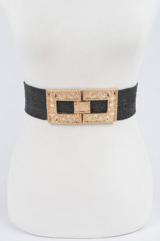 Rhinestone Buckle Plus Size Stretch Straw Belt