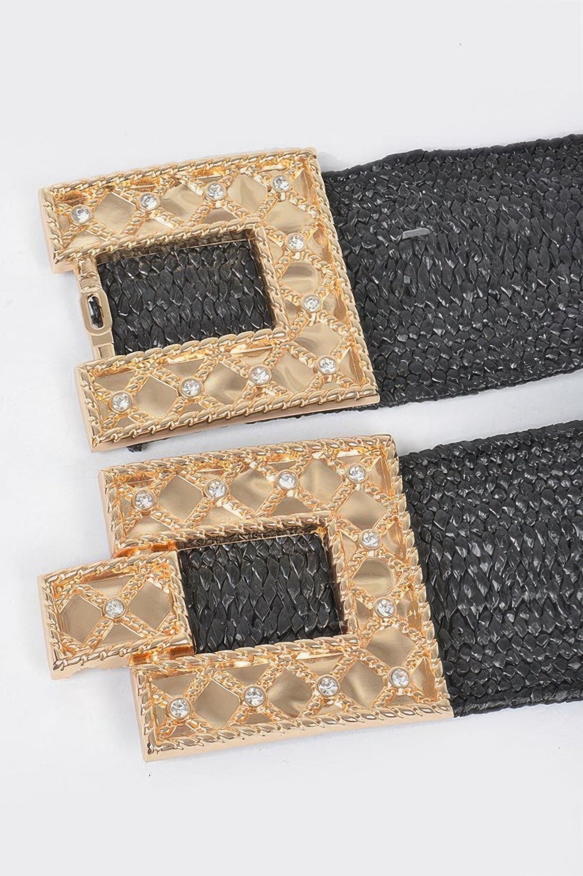 Rhinestone Buckle Plus Size Stretch Straw Belt