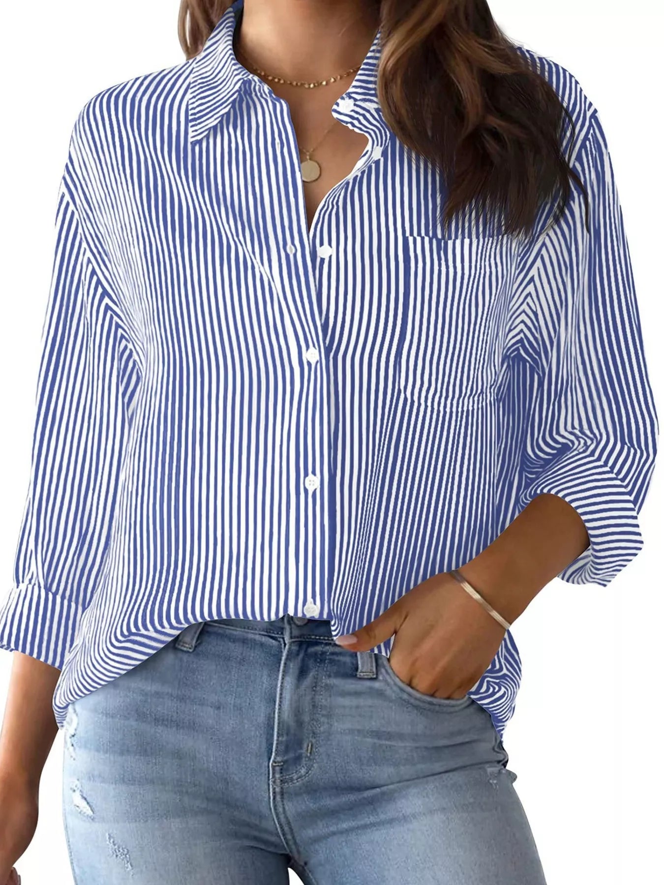 Striped Relaxed Fit Button Up Shirt