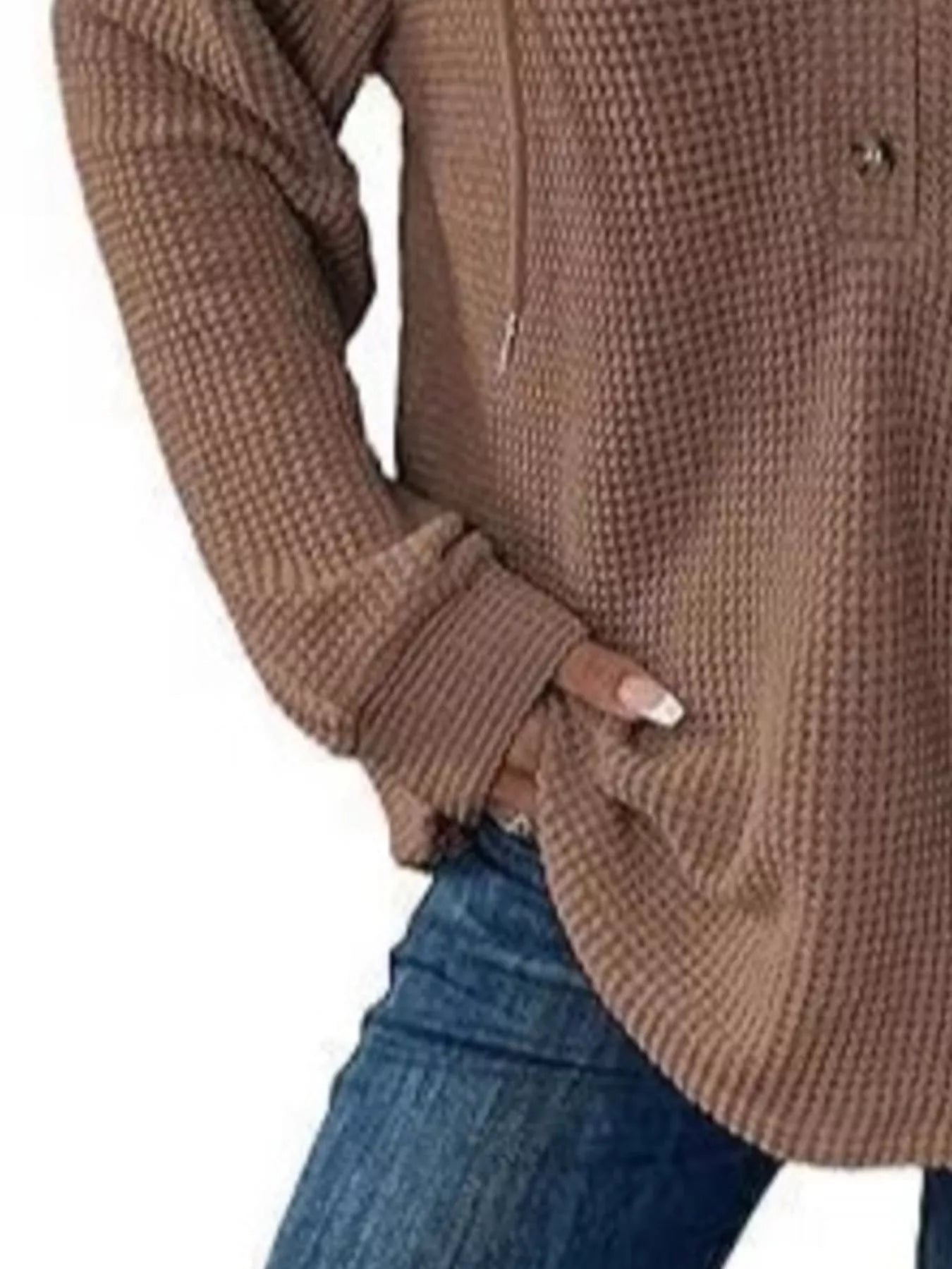 Full Size Button Detail Waffle Knit Hoodie Plus Size