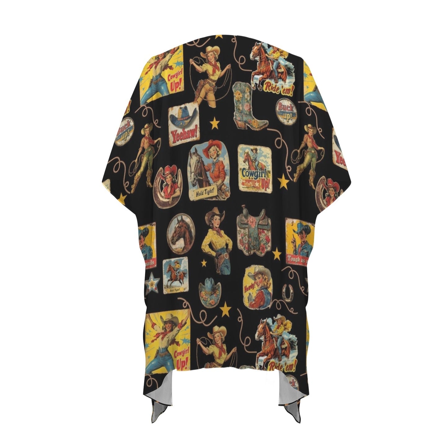 Baha Ranch Vintage Cowgirl Collage Kimono Coverup Duster
