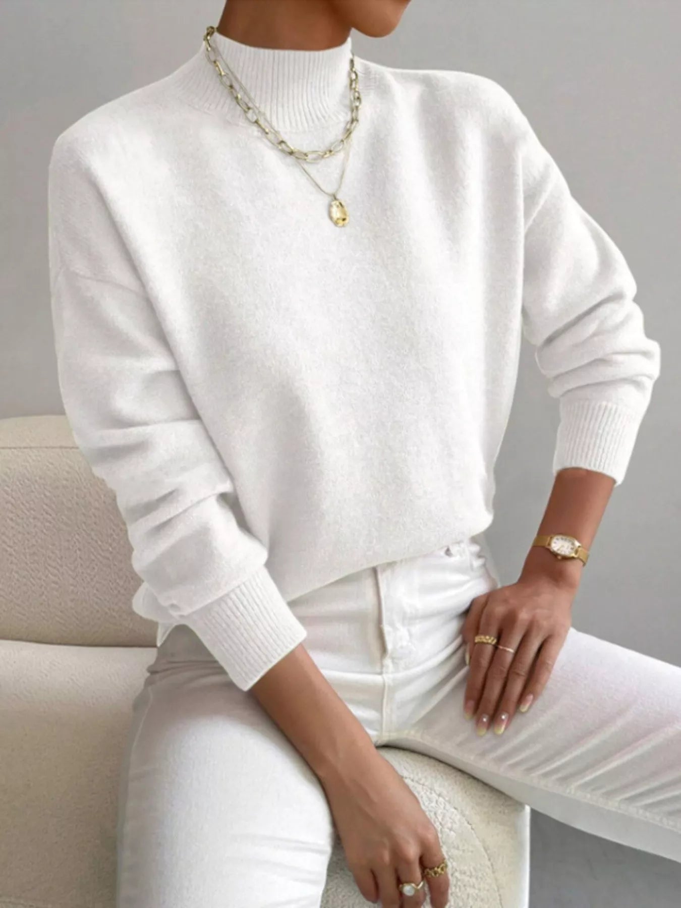 Mock Neck Dropped Shoulder Sweater