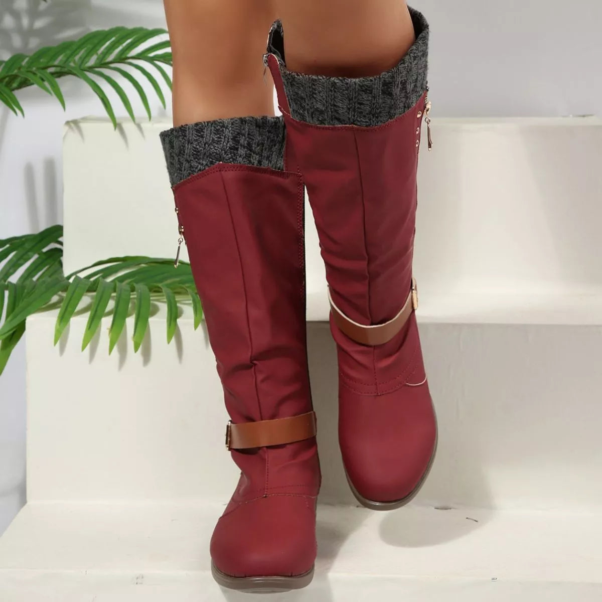 Round Toe Block Heels Boots