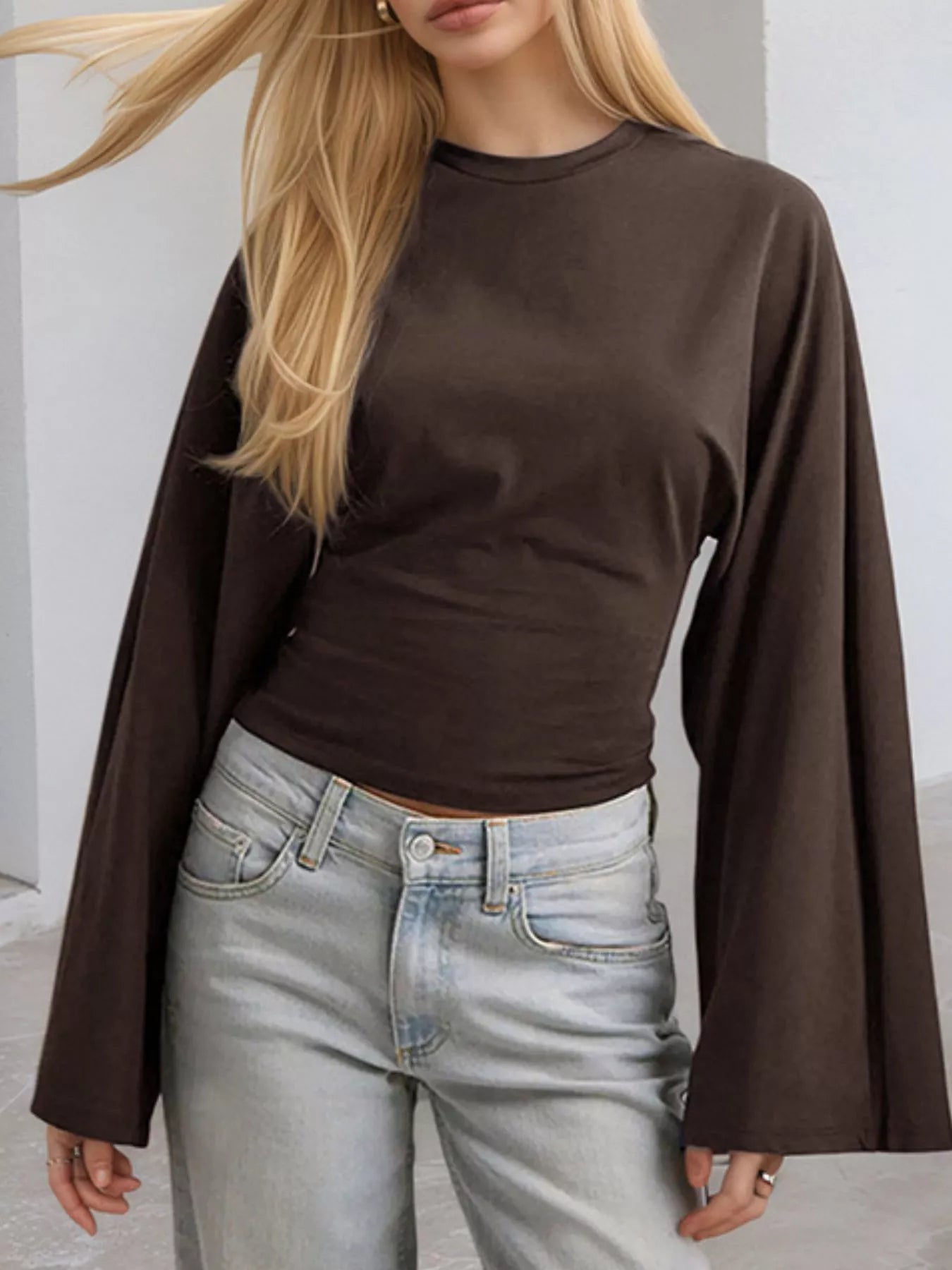 Full Size Long Sleeve Fitted T-Shirt Plus Size