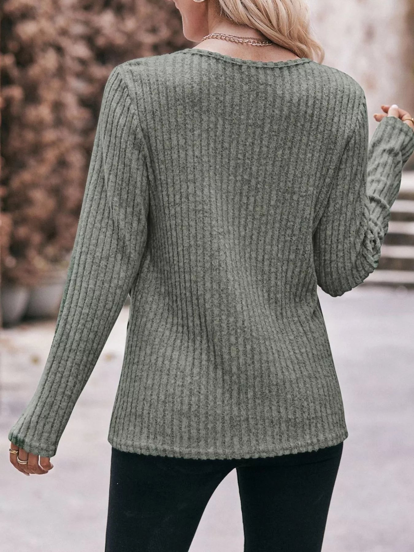 Ribbed Knit Long Sleeve T-Shirt