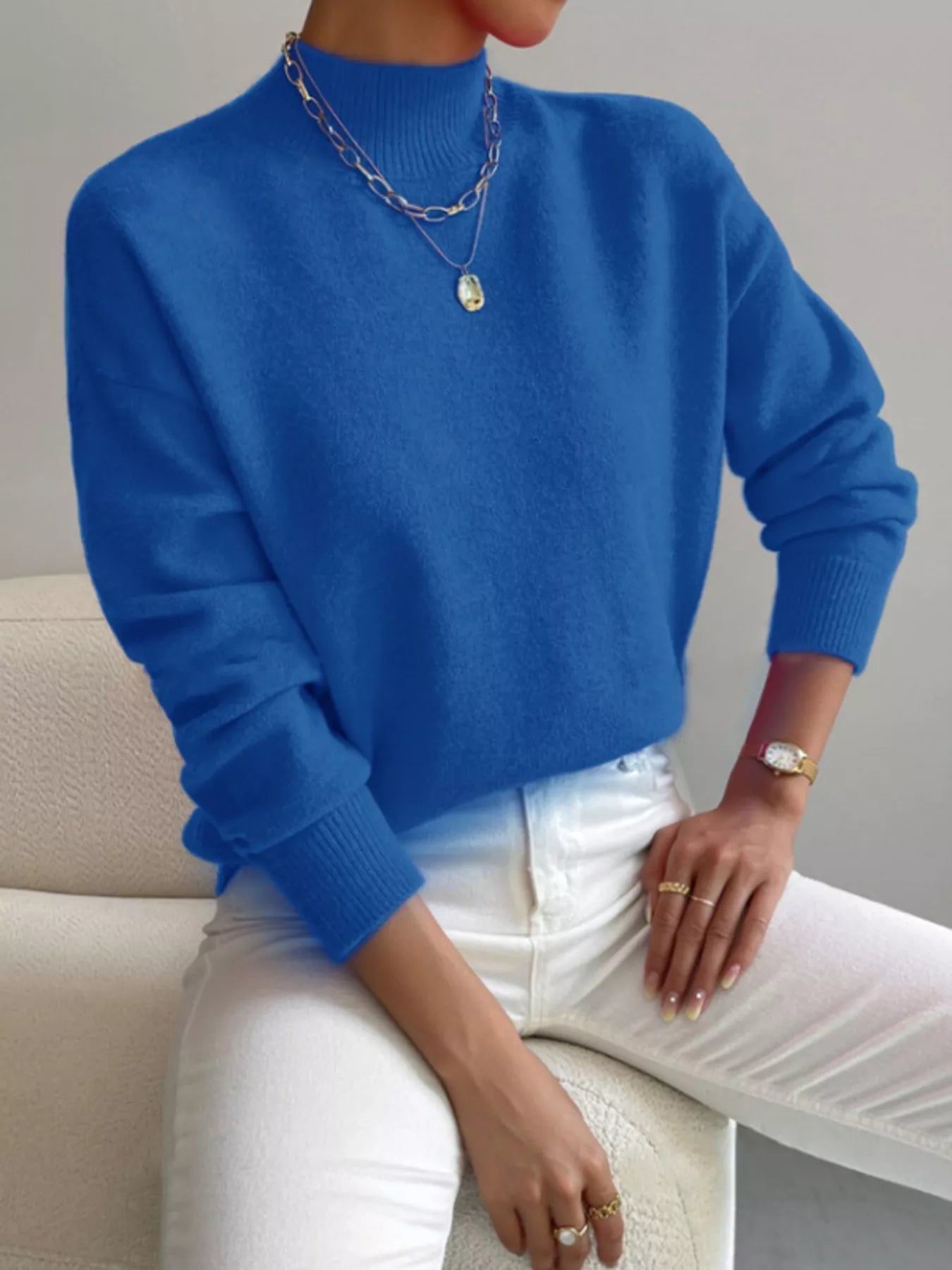 Mock Neck Dropped Shoulder Sweater