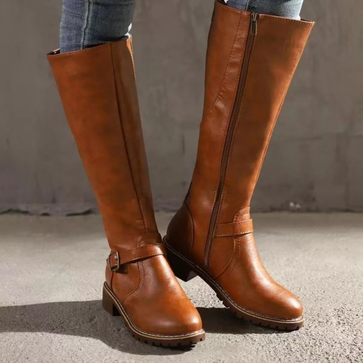 Round Toe Block Heels Boots